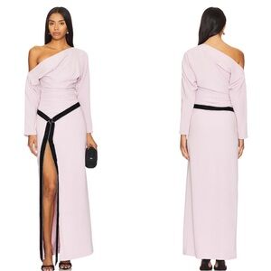 NAFSIKA SKOURTI Aya Slit Off the Shoulder Asymmetric Long Sleeve Maxi Dress Sz M